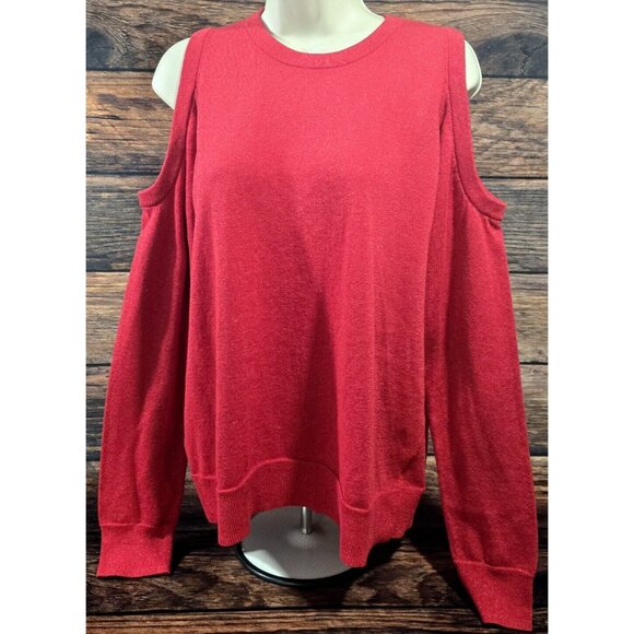 Michael Kors Pullover Sweater Cold Shoulder Romantic Red Metallic Women's L NWT - Picture 1 of 12